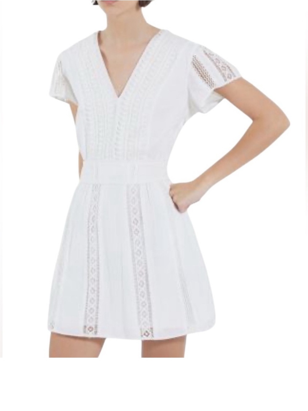The Kooples White Lace V-Neck Mini Dress